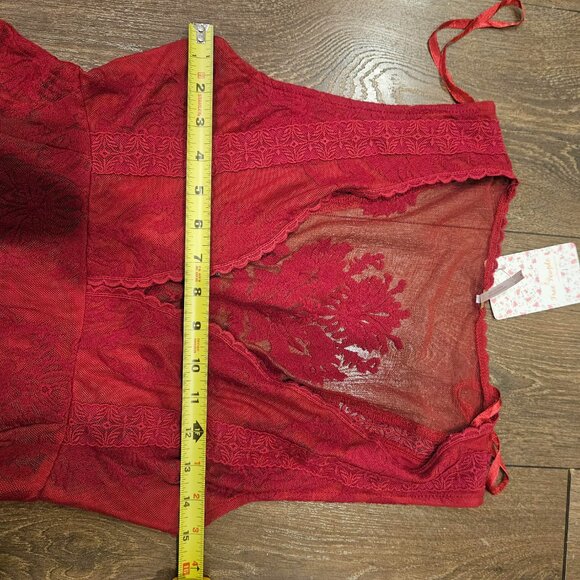 💫NWT Free People Red Floral Sheer Lace Sleeveless A-Line Mini Dress Size 0 - Picture 10 of 16